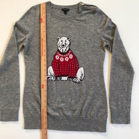 Talbots Polar Bear Sweater Wool Small EUC Christmas Holiday Office Party Gray - Picture 9 of 10